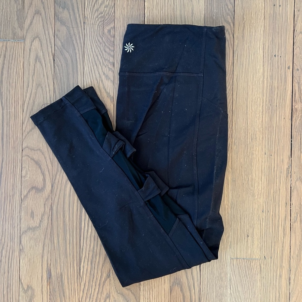 Athleta black full length leggings with mesh detail